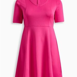 Torrid Hot Pink Fit & Flare Dress Women’s Size 1 V-Neck Short Sleeve